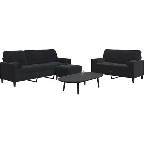 vidaXL Ensemble de canapés 3pcs et coussins et traversins noir velours (1/5)