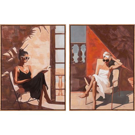 2er-Set Frauengemälde, 80 % handgemalt, 60 x 4 x 80 cm (1/4)