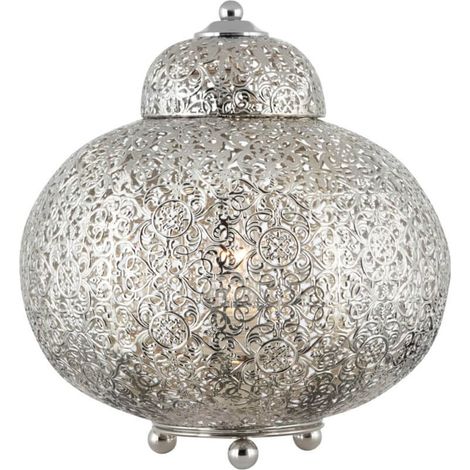 Fretwork, lampe de table, acier doux plaqué nickel brillant nickelé (1/3)