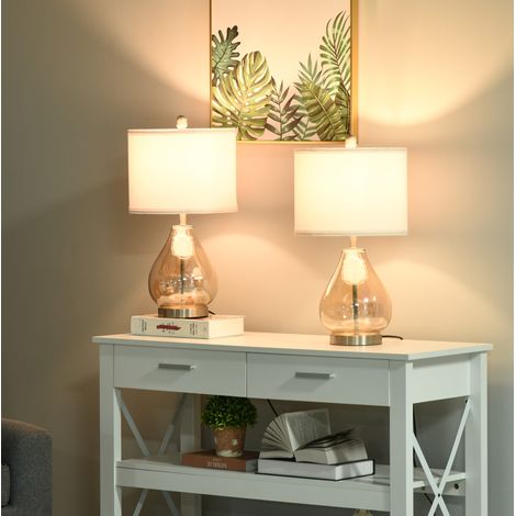 Lampada da tavolo 30x30x56cm Set 2 pezzi Semplice da usare E27 40W vetro acciaio lino soggiorno (1/5)