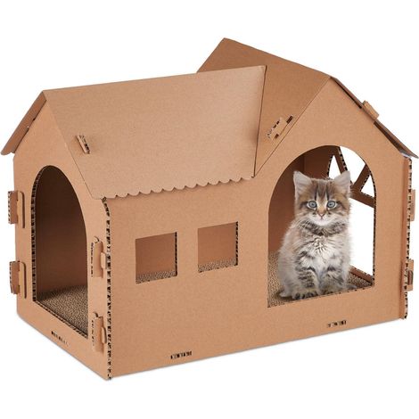 Katzenhaus aus pappe mit kratzbrett 88