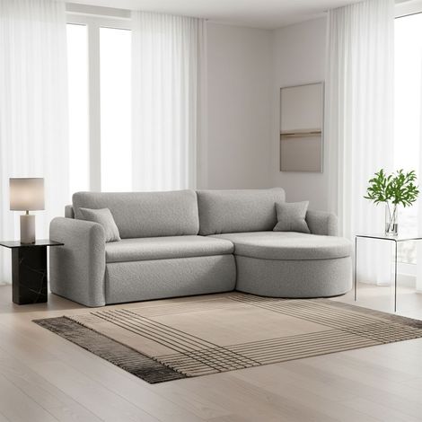 Ecksofa Schlafsofa FELIZ Stoff Quelle Hellgrau Ottomane Rechts (1/5)