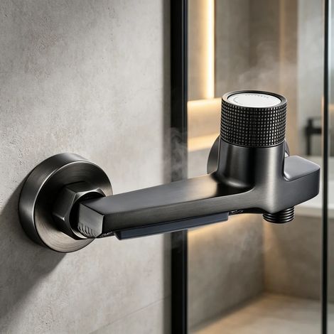 Robinet mitigeur mural noir mat (gris) pour baignoire et douche, robinet de salle de bain moderne avec commande eau chaude/eau froide et vanne dissimulée (1/5)