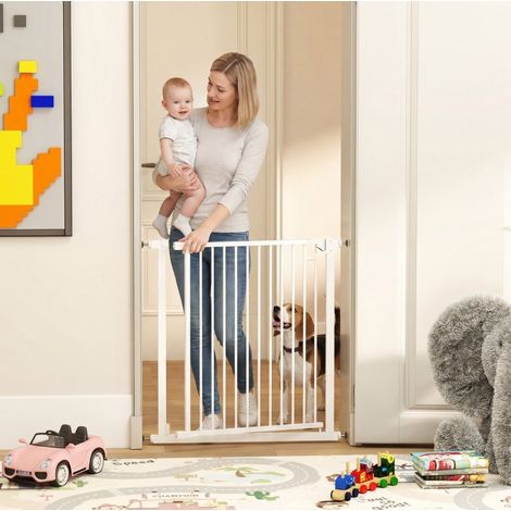 Barrera seguridad 80x3x76 cm acero blanco, cierre auto para escalera y puerta – MEUBLIV (1/5)