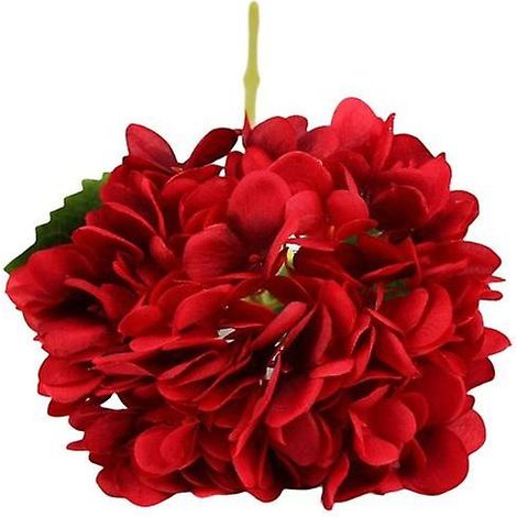 Fleur artificielle vintage réaliste, longue tige, grandes feuilles vertes, hortensia, fausse planterouge (1/5)