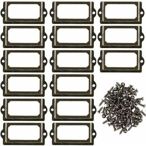 [JAMAIS UTILISÉ] Lot de 30 supports d'étiquettes en métal pour meubles, tiroirs, armoires, cartes, plaques nominatives, cadres avec vis pour bureau, bibliothèque, étagère, bronze, M 70 x 33 mm (1/5)