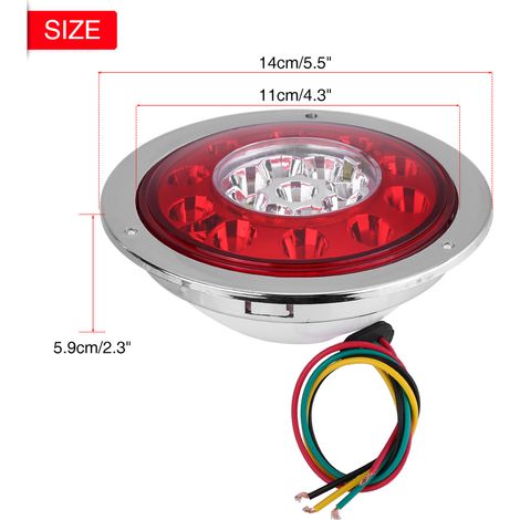Paire de feux arrière ronds 4,3 pouces 19 LED pour camion remorque, stop clignotant, anneau chromé, double couleur (1/5)