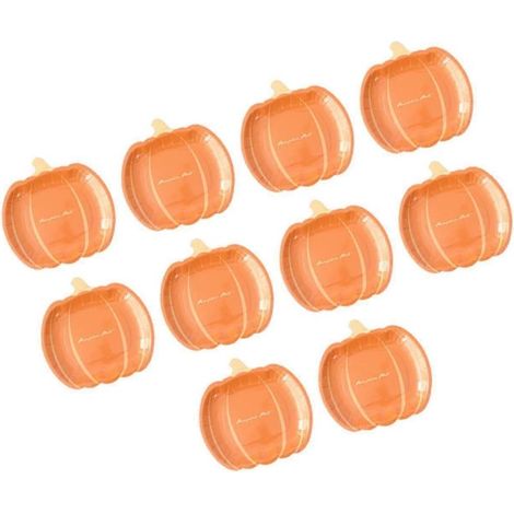 Lot de 10 assiettes en carton citrouille d'Halloween, plateaux de service décoratifs pour table, café, restaurant, fête d'Halloween-9inch Orange (1/5)