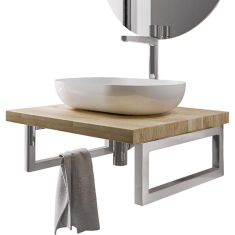 BERNSTEIN - plano de lavabo de roble macizo 60x52x18cm (LxAnxAl) + 2 toalleros cromados - PUREWOOD 60cm, cromo (1/5)
