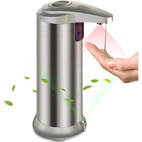 1 distributeur savon liquide, capteur infrarouge sans contact, acier inoxydable 304, 280 ml, pour salle de bain et cuisine (1/5)
