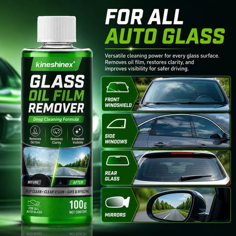 KineShineX Automotive Windshield Oil Film Remover and Cleaner entfernt Ölflecken, Baumharz und Insektenreste und reduziert Wasserspritzer. (1/5)