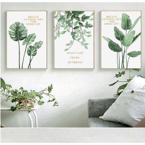 Ensemble de 3 affiches murales botaniques sur toile, motif feuilles tropicales, style bohème, idéales pour la salle de bain. (1/4)