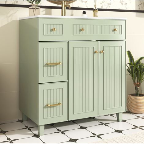 Meuble de salle de bain avec vasque 81,7 x 46,8 x 90 cm vert OKMYHOME (1/5)