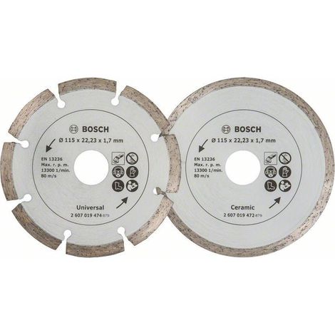 Bosch 2x dischi diamantati per piastrelle e materiali da costruzione, diametro: 115 mm - 2607019478 (1/2)