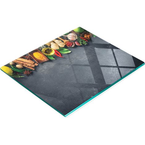 Tablero de vidrio decorativo multifuncional con estampado de hierbas al curry, 60x52 cm.