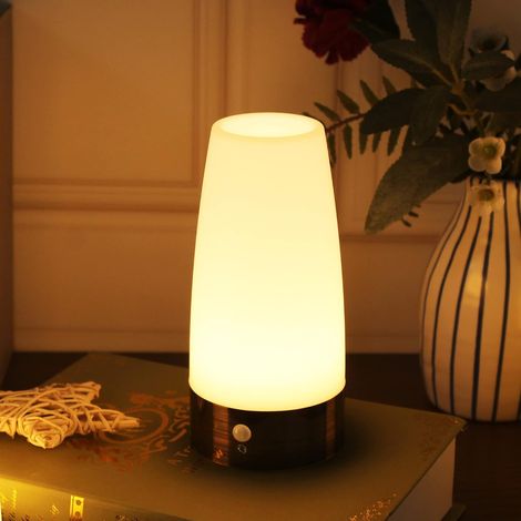Lampe de table, veilleuse à LED rétro, lampe de chevet avec détecteur de mouvement PIR sans fil, fonctionne avec 3 piles AAA 1,5 V(non inclus) Plastique, Round (1/5)
