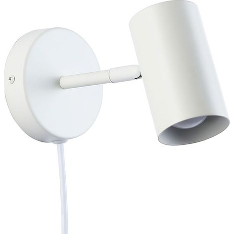 ALPINALUZ Aplique Lámpara de Pared Aluminio Blanco Foco Orientable con Cable y Enchufe E27 para Dormitorio, Sala de Estudio,Mesita de Noche (1/5)