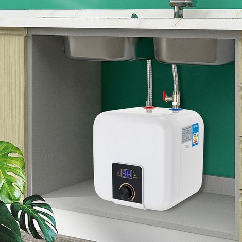 Mini calentador eléctrico de agua con depósito de 8 litros/2,11 galones, calentador eléctrico de agua para cocina de acero inoxidable con pantalla LED de 1500 W (1/5)
