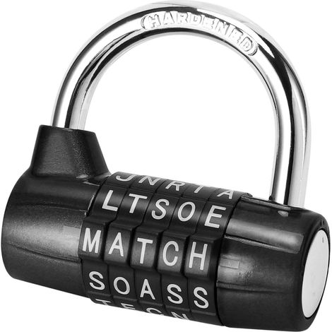 Cadenas pour casier de sport - Cadenas à code secret à 5 lettres en alliage robuste, verrou de sécurité durable - Code sans clé facilement réglable - Noir (1/5)