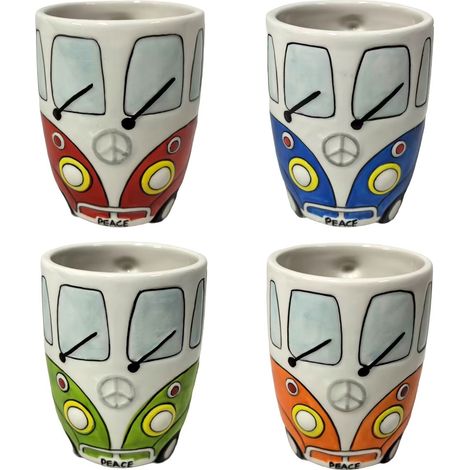 Tazas furgoneta hippie de cerámica multicolor 11 cm set de 4