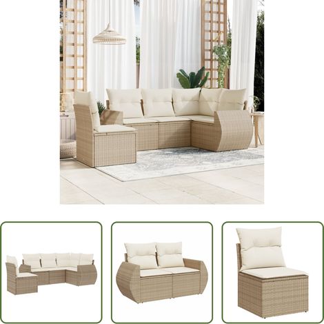 Gartensessel -  5-tlg. Garten-Sofagarnitur mit Kissen Beige Poly Rattan (1/5)