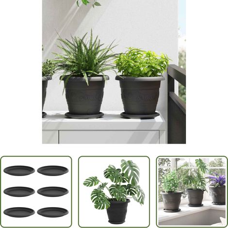 Décor jardin - Plateau à fleurs rond 6 pcs Noir Ø 17,5 x 2 cm Plastique (1/5)