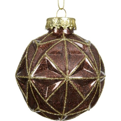 Kaemingk – Boule de Noël incassable brune avec paillettes dorées – Plastique, Ø 8 cm