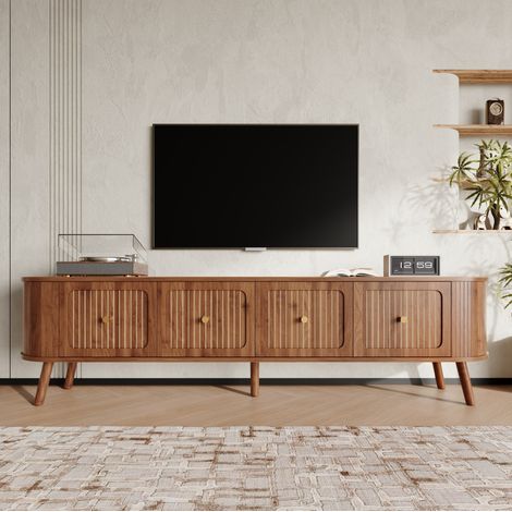 Mobile TV vintage 180 x 38 x 47 cm color noce, 4 ante ribaltabili e gambe in legno (1/5)
