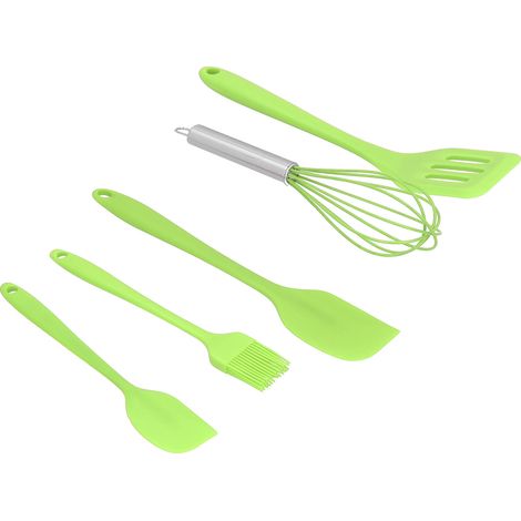 Spatule Silicone Lot de 5 Ustensiles de Cuisine DIY Outil de Pâtisserie Décoration de Gâteau pour Boulangerie Maison Verte (1/5)