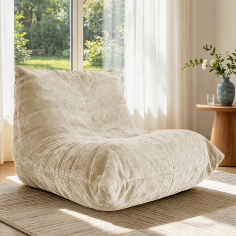 Sitzsack-Sessel 100x90x80 cm aus Chenille-Stoff Beige, weiche Sitzfläche – MEUBLIV (1/5)