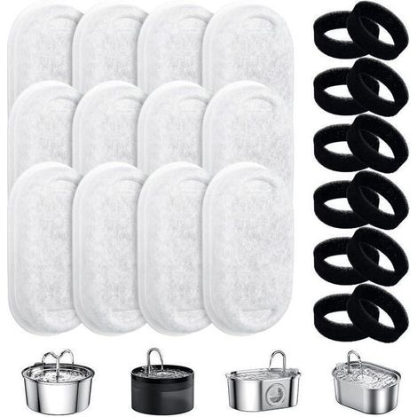 KLVGTIFS PU - Filtre pour Fontaine à Eau - Chat - 24 Packs - Charbon Actif - Éponge Mousse - Quadruple Filtration (1/5)