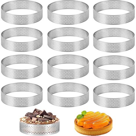 12 Cercles à Dessert, Acier Inoxydable, 8 cm Diamètre, Trous d'Aération, Moules à Pâtisserie, Cuisson Domestique (1/5)