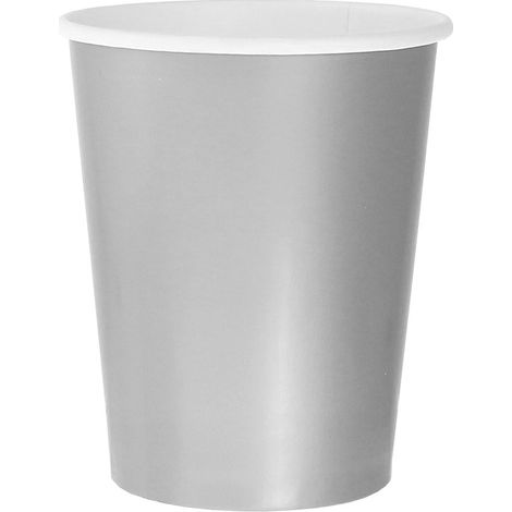 Bicchieri di carta argentati per compleanno, 250 ml, confezione da 8 pezzi.