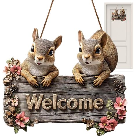Türschild mit Eichhörnchen-Motiv, Holzschild für die Veranda Rustikaler Türhänger für Zuhause, Wohnung, Bauernhaus, Outdoor, Innenbereich, Wohnzimmer, Kaminsims (1/5)
