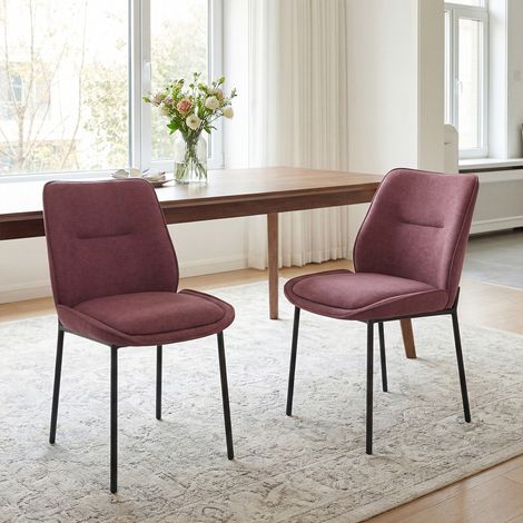 Wahson Lot de 2 Chaises de Salle à Manger en Chenille, Chaise de Cuisine avec Pieds en Métal, Chaise Tapissée pour Salle à Manger/Cuisine, Rouge (1/5)