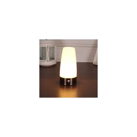 Lampe de table, veilleuse LED rétro, lampe de chevet avec détecteur de mouvement LED PIR sans fil, éclairage alimenté pour salon, chambre, salle de bain, couloir, cuisine (lumière blanche - ronde) (1/5)