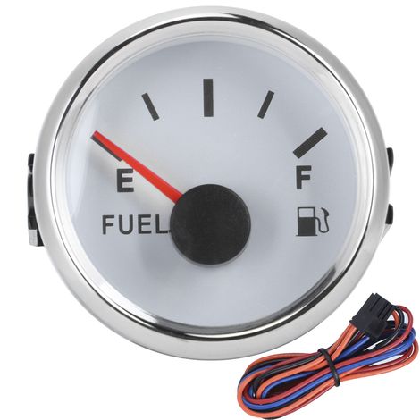 Indicatore livello carburante, universale, 2" 52mm 0-190ohm, indicatore di livello carburante per auto, barca e imbarcazioni (cornice argento su sfondo bianco) (1/5)