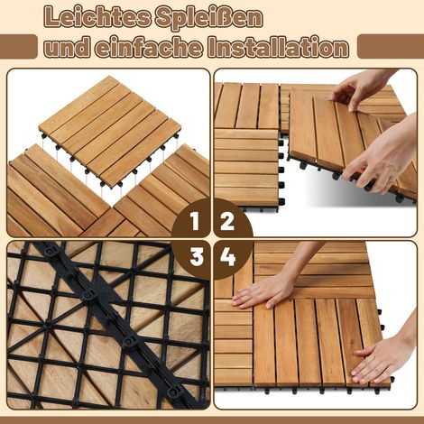 Wolketon Akazienholz Terrassenfliesen 30x30cm 1m² 11 Stück 2,4cm Klicksystem wetterfest rutschfest geölt für Garten (1/4)