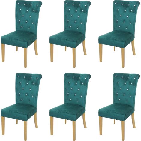 [NUNCA USADO] Lote de 6 sillas de comedor HHG-513, silla silla de cocina, terciopelo tachonado, verde oscuro, patas doradas