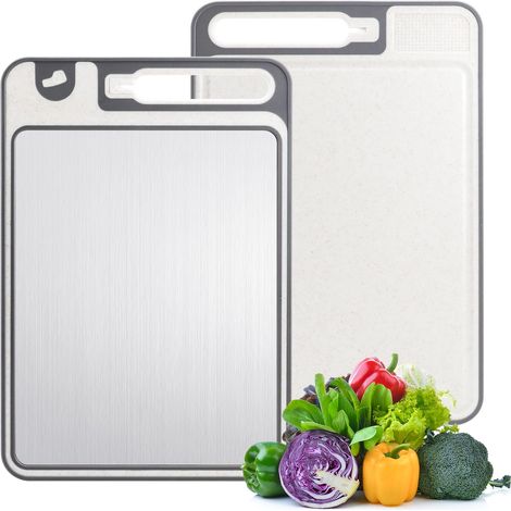 Doppelseitiges, rutschfestes Schneidebrett aus Titan – lebensmittelecht (Reintitan/Weizenstroh-PP) zum Kochen von Fleisch und Gemüse – hygienische Ausführung, spülmaschinenfest