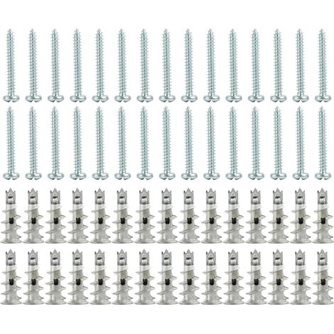 30 PCS Chevilles pour Placoplatre, Cheville et Vis, Chevilles Auto-Perceuses en Métal pour Plaques de Plâtre Kit de 30 Chevilles et 30 Vis, Fixations Robustes pour Béton, Briques et Cloisons Sèches (1/5)