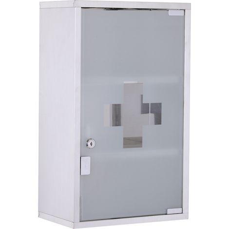 Medizinschrank aus Edelstahl mit Schloss und satiniertem Glas 30x18x50 cm (1/5)