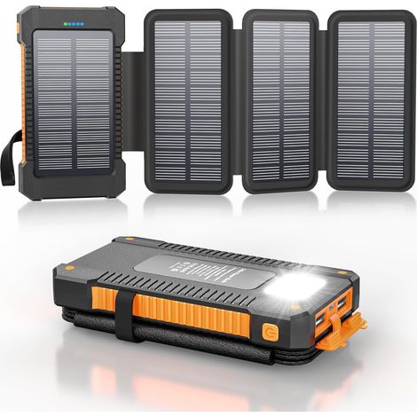 Chargeur Solaire 26800 mAh avec 4 Panneaux Solaires, Batterie Externe Solaire étanche avec Charge Rapide USB-C 18W pour Téléphones Portables, Tablettes, Ordinateurs (1/5)