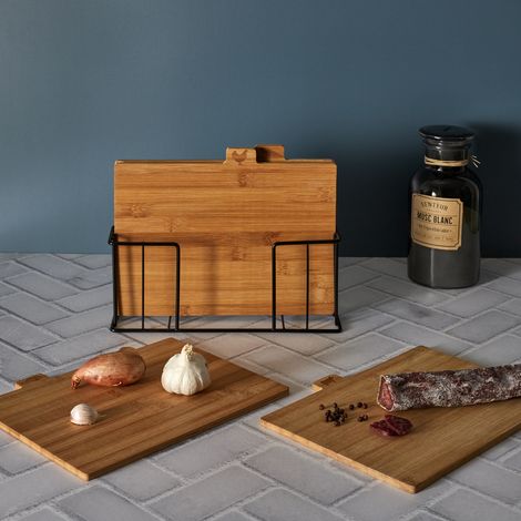 Lot de 4 Planches à Découper - COOK CONCEPT - Bambou - Socle Métal - Marron et Noir (1/5)