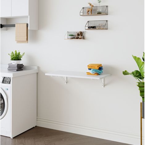 Table pliante murale 80x40x16,5 cm en MDF blanc, gain de place pour cuisine, FloraGrace (1/5)