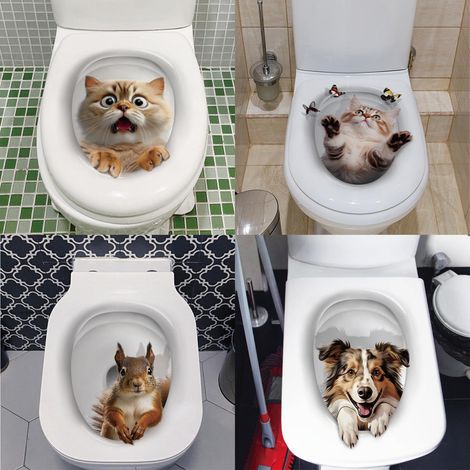 Stickers Abattant WC, Lot de 4 Stickers Toilette avec des Animaux Mignons, Stickers Muraux De Salle De Bains Étanche Amovible Mur Animal Affiche De Voiture (1/5)
