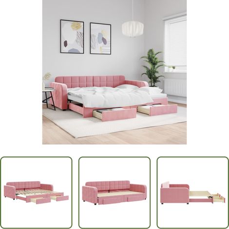 Schlafsofa - Tagesbett Ausziehbar mit Schubladen Rosa 90x200 cm Samt (1/5)