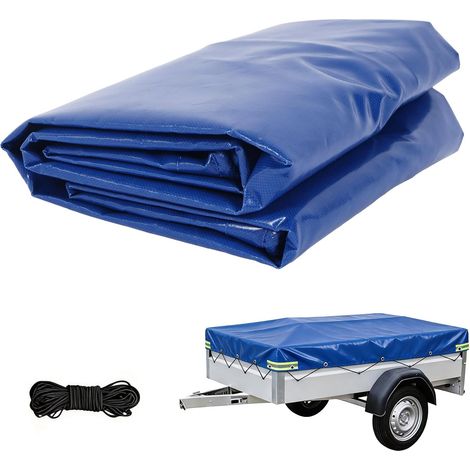Bâche de remorque sur mesure 140 x 115 x 10 cm – Bâche de camion en PVC extra solide 500 g/m² – Imperméable et indéchirable – Bleu – Avec 4 bandes réfléchissantes, œillets en aluminium et corde