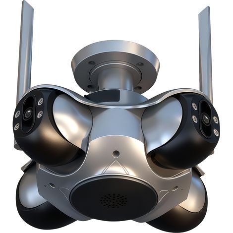 Caméra de surveillance WiFi extérieure à 4 objectifs, 4 vues simultanées, couverture panoramique 360°, PTZ télécommandée, vision nocturne couleur HD, audio bidirectionnel, alarme sonore, étanche IP66, (1/4)