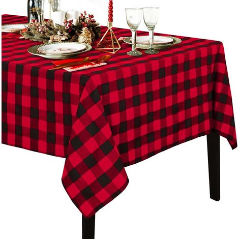 Rot-schwarz karierte Tischdecke mit Vichy-Karo für Weihnachten, Küche, Garten, 140 x 210 cm (1/5)